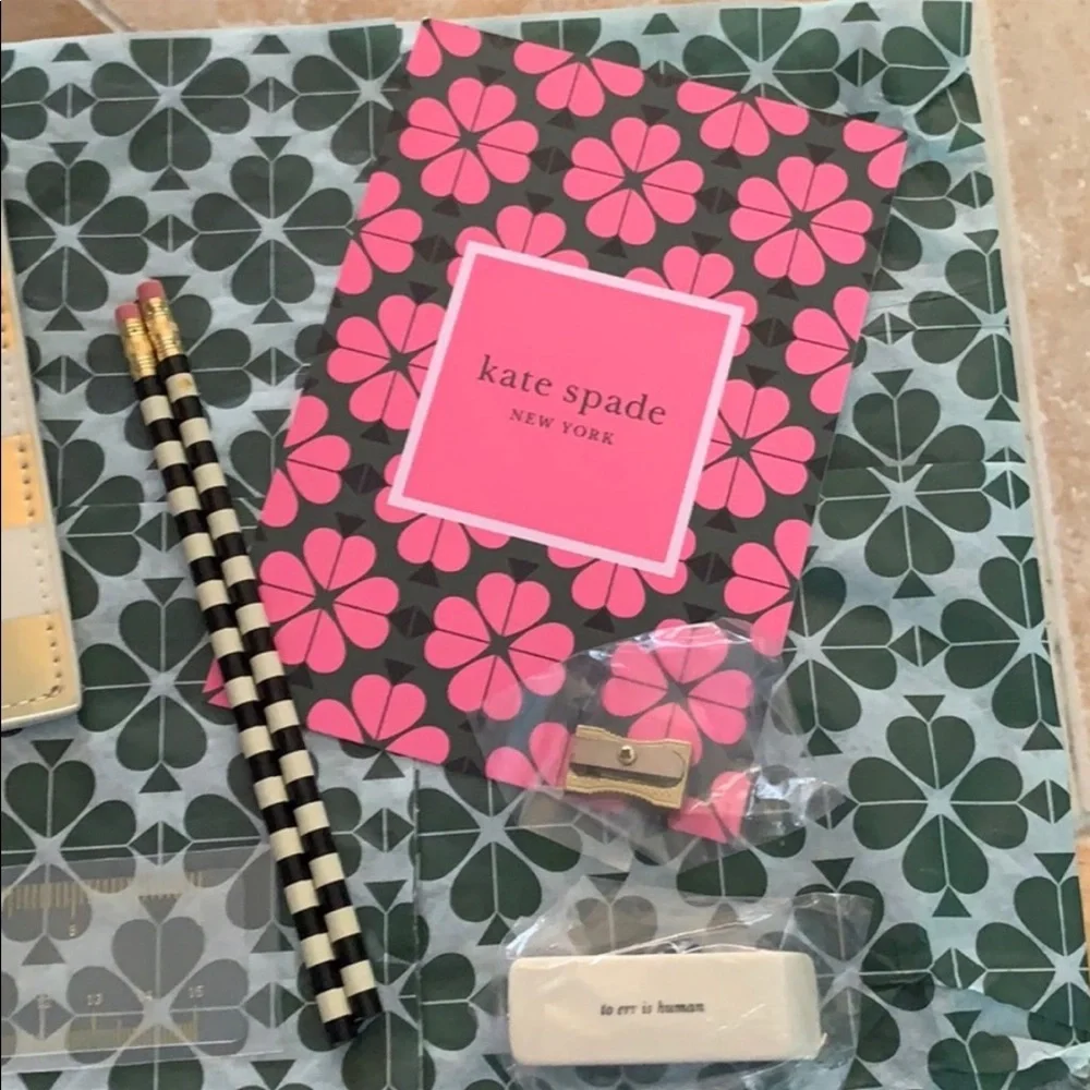 Kate Spade Gold Stripe 6 Piece Pencil Pouch / Case Set.
